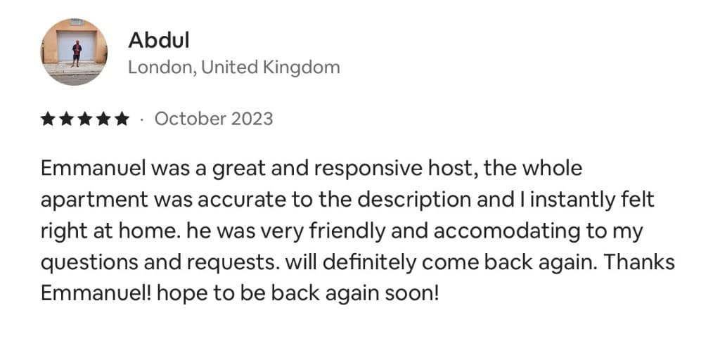 Airbnb guest review 9